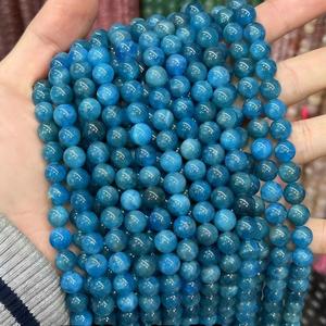 Fornitura all'ingrosso di perle lisce e rotonde di apatite blu naturale, filo completo di perle sciolte di apatite blu fresca per la creazione di gioielli. Colore: 6-8 - Product Image 1
