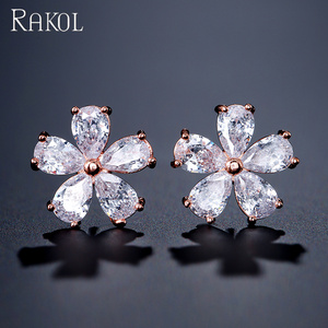 RAKOL EP180 Simple Silver Plated Zircon Crystal Flower Earrings - Product Image 4
