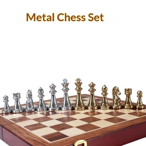 Factory Wholesale Customizable <strong>Metal</strong> <strong>Chess</strong> <strong>Set</strong> with Weighted <strong>Chess</strong> Pieces Folding Wooden Chessboard Upscale Adult Wooden Box - Product Image 2