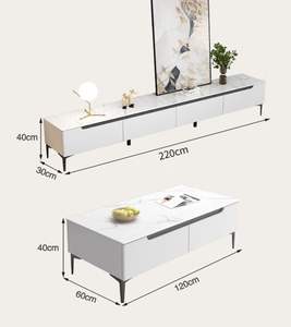 Ensemble table basse et meuble <span class=keywords><strong>TV</strong></span> moderne avec plateau en marbre et tiroirs <span class=keywords><strong>de</strong></span> rangement – Mobilier minimaliste pour salon, hôtel, appartement, bureau - Product Image 6