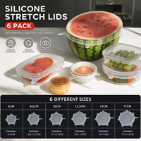 TOPIN SRP-D017 Couvercles extensibles en silicone réutilisables 6 pièces, qualité alimentaire, élastiques, hermétiques, anti-fuites, multicolores, pour bols et contenants