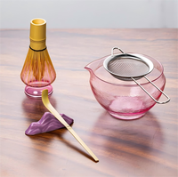 En stock, bol à matcha en verre transparent givré multicolores de haute qualité avec bec verseur, ensemble de support pour chawan à matcha pour la cérémonie du thé matcha