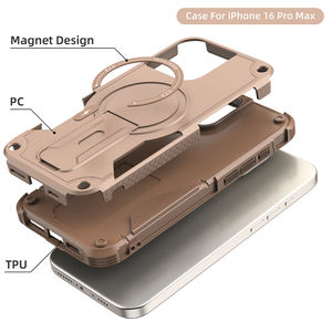 <span class=keywords><strong>2</strong></span> en 1 armadura resistente anticaída magnética TPU PC funda de teléfono móvil para iPhone 16 Plus Pro Max soporte plegable electrochapado - Product Image 5
