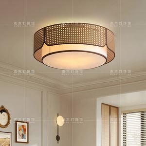 Lámpara de techo redonda de ratán, montada en superficie Led, para dormitorio, sala de estar, estudio, casa de huéspedes, accesorio de iluminación de estilo Zen retro chino - Product Image 4