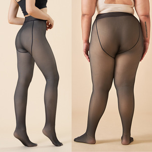 Collants transfrontaliers en polyester à coutures, effet faux transparent, pour l'automne/hiver, effet peau nue, grande taille, avec doublure polaire en polyester à coutures - Product Image 4