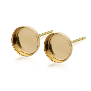 GF Blank Bezel Tray Earring Post Findings 14k Gold Filled Round Disc Ear Stud Base Setting For DIY Pearl Gemstone Earring Making