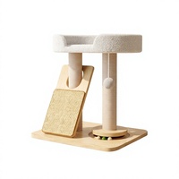 Arbre à chat en bois massif avec lit intégré, tour à gratter en sisal, support pour chat pour petits espaces avec jouet pour chats d'intérieur