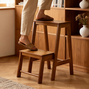Tabouret d'appoint pliant Hunter en <span class=keywords><strong>bois</strong></span> massif à 3 niveaux, style Art Déco, forme trapézoïdale, pour cuisine et escalier - Product Image 2