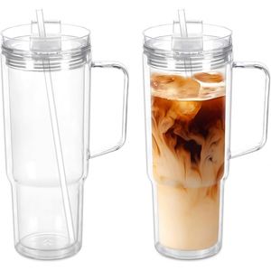 Wholesale New Design Pre-Drilled 40oz <b>Double</b> <b>Wall</b> Snow Globe Acrylic Plastic Can Tumbler with Lid Straw Leak-Proof & Handgrip - Product Image 1