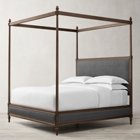 Lit rétro américain personnalisé avec un grand baldaquin, lit en bois extra large pour mobilier de chambre d'hôtel