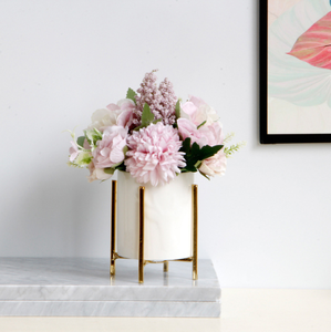 Vase à fleurs hydroponique de Style minimaliste moderne nordique INS Vase en céramique de bureau avec support en métal pour la décoration de la maison - Product Image 2