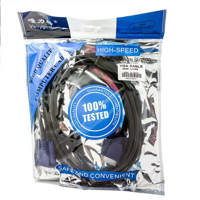 High-Definition 3+6 Male to Male VGA Cable 15-Pin Full Copper Video Monitor Connection Cable with PVC Jacket Braid Shielding