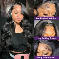 Perruque Lace Frontale 13x6 sans colle, Full HD, Cheveux Humains Vierges Brésiliens Body Wave, Cuticules Alignées, Prix Abordable
