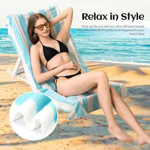 Serviettes de plage et de voyage rayées en coton éponge épais 100 % personnalisables avec logo – Vente en gros - Product Image 4