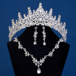 OEM Superior Emerald <strong>Crown</strong> Earring Necklace Three Piece Set Delicate Shiny Luxury Tiaras Large <strong>Customizable</strong> Rhinestone <strong>Crown</strong> - Product Image 3
