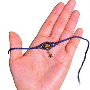Handmade Macrame Tiger Eye <b>Bracelet</b> Brown Gemstone Blue Cord Star Charm Adjustable Boho Buddhist <b>Healing</b> Unisex Gift Jewelry - Product Image 1