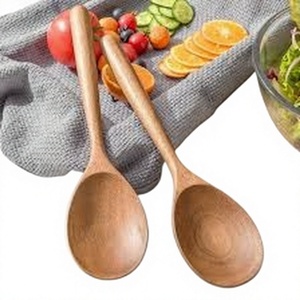 Premium Natural <b>Wooden</b> <b>Kitchen</b> Spoon <b>Set</b> of 2 Handmade Reusable Cooking Utensils for Stirring Mixing Serving Food - Product Image 1