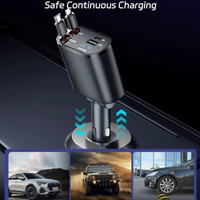 Pengisi Daya Mobil Retractable 30W PD3.0-1 USB-C 4-in-1 Pengisi Daya EV/Truk Tampilan Tegangan Penstabil Dinamis OTP Ponsel Elektrik