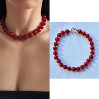Collier de cornaline rouge noué à la main à la mode, collier de bijoux de déclaration de pierres précieuses perlées naturelles de 14mm