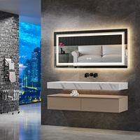 Miroir de salle de bain rectangulaire intelligent en verre LED de style luxueux, rétroéclairage, commande tactile, fonction anti-diffusion, montage mural