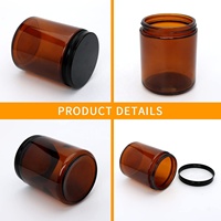 Bocaux à Bougies Ronds Ambrés de 8 oz avec Couvercles Noirs, Vides, en Verre de 250 ml pour Fabrication et Rangement de Bougies