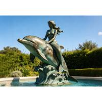 Statue de sirène classique en laiton grandeur nature pour décoration de jardin extérieur, sculpture de déesse avec dauphin moulé