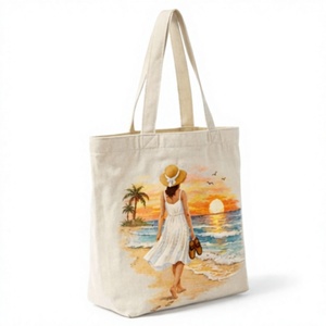 Bolsa de Playa de Lona al por Mayor con Estampado de Mujer al Atardecer, Bolsa de Compras Casual de Gran Tamaño con Asa para el Hombro, para Viajes y Uso en la Playa - Product Image 4