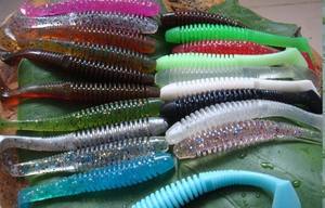 Haute flexibilité TPR TPE 75mm 3g queue vibration couleur unique avec paillettes leurres de pêche souples avec hameçon jig leurre de poisson souple - Product Image 6