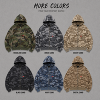 Vente en gros OEM Personnalisé Sweat à capuche zippé intégral pour homme en molleton de coton épais, imprimé camouflage intégral et logo sérigraphié, style streetwear