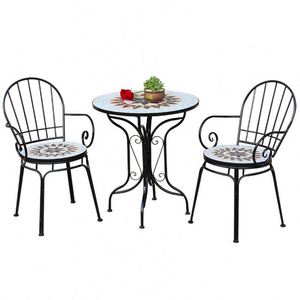 Muebles <span class=keywords><strong>de</strong></span> Exterior para Balcón, Estilo Europeo, <span class=keywords><strong>Mesa</strong></span> <span class=keywords><strong>y</strong></span> Sillas <span class=keywords><strong>de</strong></span> Hierro Forjado con <span class=keywords><strong>Mosaico</strong></span>, Juego <span class=keywords><strong>de</strong></span> <span class=keywords><strong>Mesa</strong></span> <span class=keywords><strong>y</strong></span> Sillas <span class=keywords><strong>de</strong></span> Café <span class=keywords><strong>de</strong></span> Tres Piezas - Product Image 1