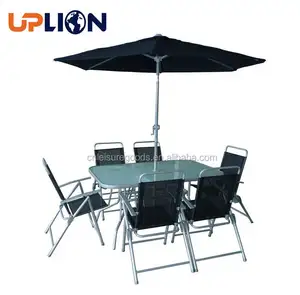 Uplion 공장 현대 접는 파티오 가구 야외 정원 세트 6 인승 테이블 의자 세트 우산
