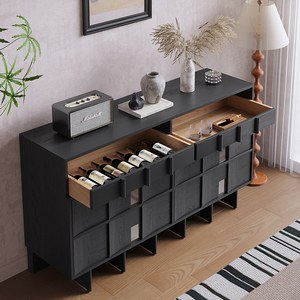 Moderne Simple Noir <span class=keywords><strong>Bois</strong></span> Massif Minimaliste Chambre à coucher Salon Buffet Commode de Rangement Armoire d'Entrée - Product Image 2