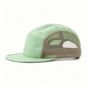 Wholesale 5 Panel Mesh Camp Cap Custom Logo <b>Flat</b> Brim Lightweight Breathable Summer Travel Casual Outdoor Camping <b>Hat</b> for Men - Product Image 4
