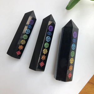 Vente flash - Tour en obsidienne noire à motif des sept chakras, cristal de guérison naturelle pour la décoration de la maison - Product Image 4