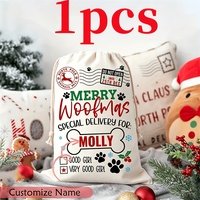 Sac à cordon personnalisé en coton et lin avec logo et nom d'animal pour Noël, idéal pour chiens, chats, enfants, cadeaux de fêtes