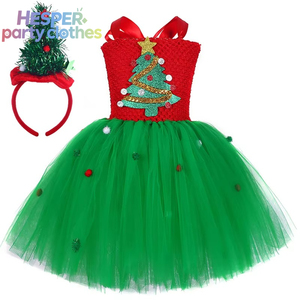 Nouvelle Collection HESPER : Robe de Soirée Fantaisie pour Enfants, Robe Tutu Vert Arbre de Noël pour Filles, Robe de Père Noël en Tulle pour Enfants, Vente en Gros - Product Image 2