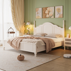 <b>Solid</b> <b>Wood</b> Bed 1.8m <b>White</b> American Princess Style Platform Bed Frame For Bedroom - Product Image 2