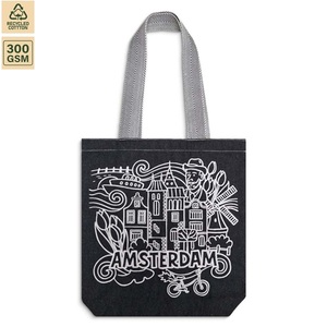 Recycled Cotton Tote <b>Bag</b> 300 GSM Black With White Print <b>Medium</b>-<b>Size</b> Shopping <b>Bag</b> with Hand Length Handle Eco Friendly Reusable - Product Image 2