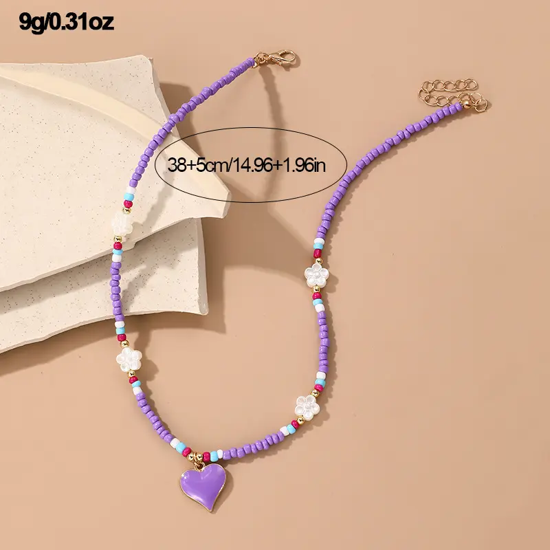 Mode Vrouwen Boho Trendy Hart Ketting Sieraden Geschenken Voor Vriendinnen Handgemaakte Kleurrijke Rocailles Parel Bloem Hart Ketting