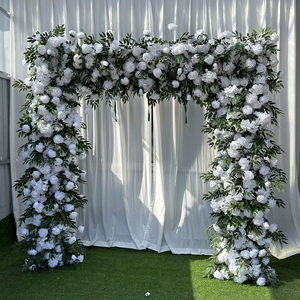 Venta al por mayor de seda personalizada Blanca Rosa Roja soporte de arco arreglos florales artificiales decoración del banquete de boda de fondo - Product Image 6