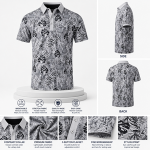 Men’s Performance Golf Polo Shirt All Over Tropical <b>Pattern</b> Anti-Pilling Breathable Custom Logo OEM ODM Wear - Product Image 2