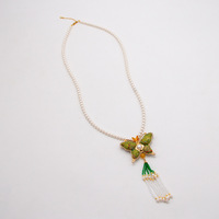 Collier en perles avec pendentif papillon en brocart et pompon, style chinois vintage, pour femme, vente en gros