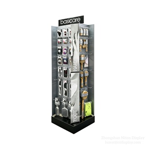 4-Sided Rotating Metal Display Stand with Pegboard & <b>Hooks</b> Modular Floor Rack for Makeup Brushes Hair Combs Salon <b>Tools</b> - Product Image 3