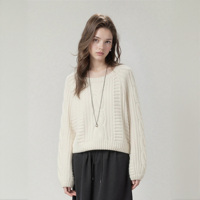 Pull en maille col rond pour femme, style vintage torsadé, chic et polyvalent, directement de l'usine