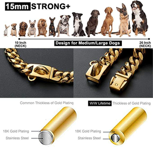 Collari di Lusso in Oro per Cani di Taglia Grande, Kit Guinzaglio Hip Hop per Animali Domestici, Collari a Strappo, Collare e Guinzaglio, Catena per Cani Stile Bully Link Cuban - Product Image 2