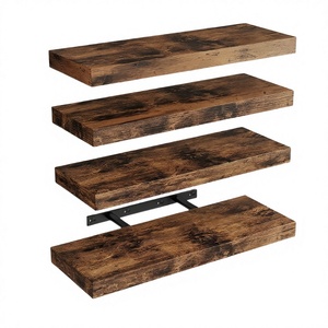 Premium Industrial <b>Rustic</b> Brown Floating Wall <b>Shelves</b> Heavy Duty Wooden Storage Ledge Display Rack with Invisible Hidden Metal B - Product Image 3