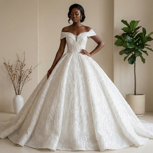 Modeste paillettes princesse robe de bal robes de mariée paillettes pli mariées robes longue train robes de mariée Lsbh10 - Product Image 1