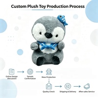 Peluche Adorable Pingouin Marin Gris avec Col Bleu, Jouet en Peluche Doux et Moelleux en Forme de Petit Poisson, Vente en Gros de Jouets en Peluche Personnalisés