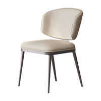 Chaise de salle à manger en cuir avec cadre en acier mobile, style italien minimaliste nordique moderne, avec dossier de luxe léger pour la maison