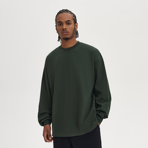 Personnalisation en gros de t-shirt en coton pur 280G pour hommes, chemise à manches longues décontractée ample à col rond pour le <span class=keywords><strong>sport</strong></span> - Product Image 1